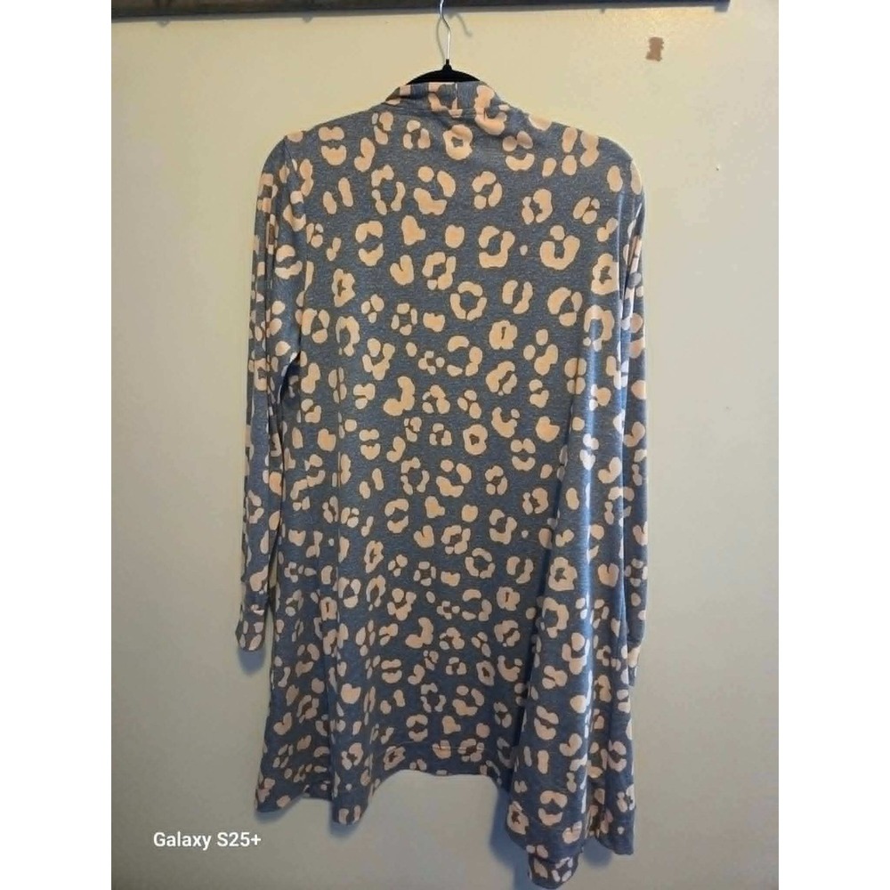 Simply Southern Blue Peach Leopard Print Open Front Cardigan Duster Pockets L/XL - Picture 3 of 4